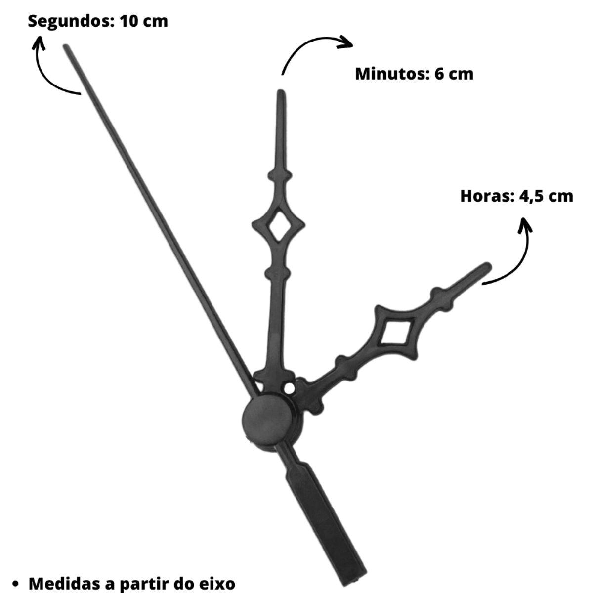 Máquina de Relógio Tic Tac Quartz de Parede 13mm com Ponteiros Universal 6cm Preto - Palácio da Arte