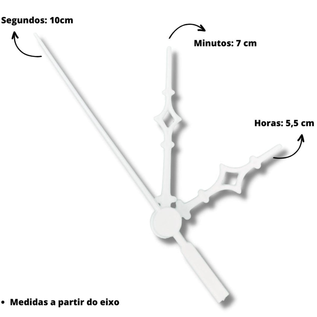 Máquina de Relógio Tic Tac Quartz de Parede 13mm com Ponteiros Universal 7cm Branco - Palácio da Arte