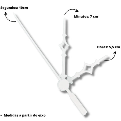 Máquina de Relógio Tic Tac Quartz de Parede 13mm com Ponteiros Universal 7cm Branco - Palácio da Arte