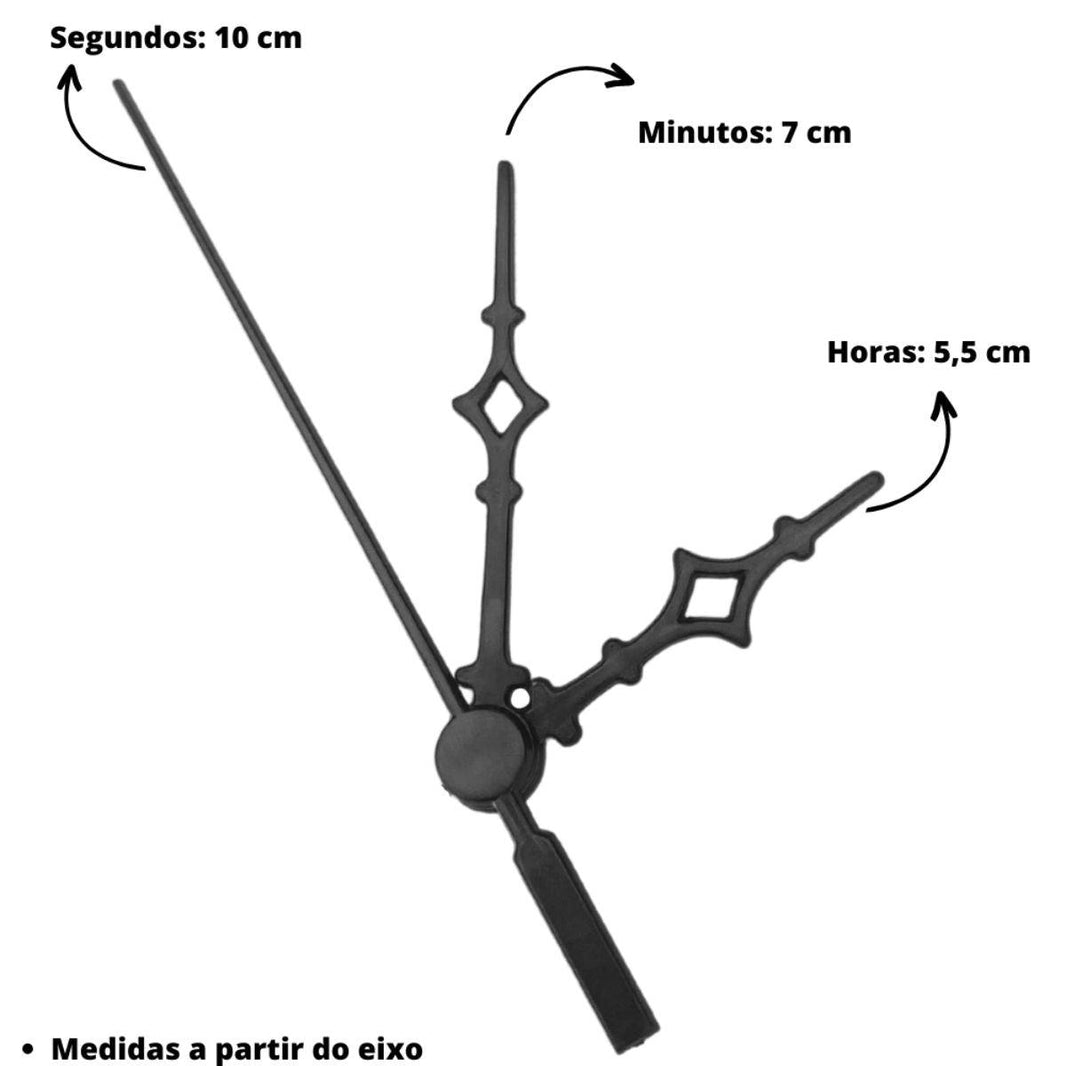 Máquina de Relógio Tic Tac Quartz de Parede 13mm com Ponteiros Universal 7cm Preto - Palácio da Arte