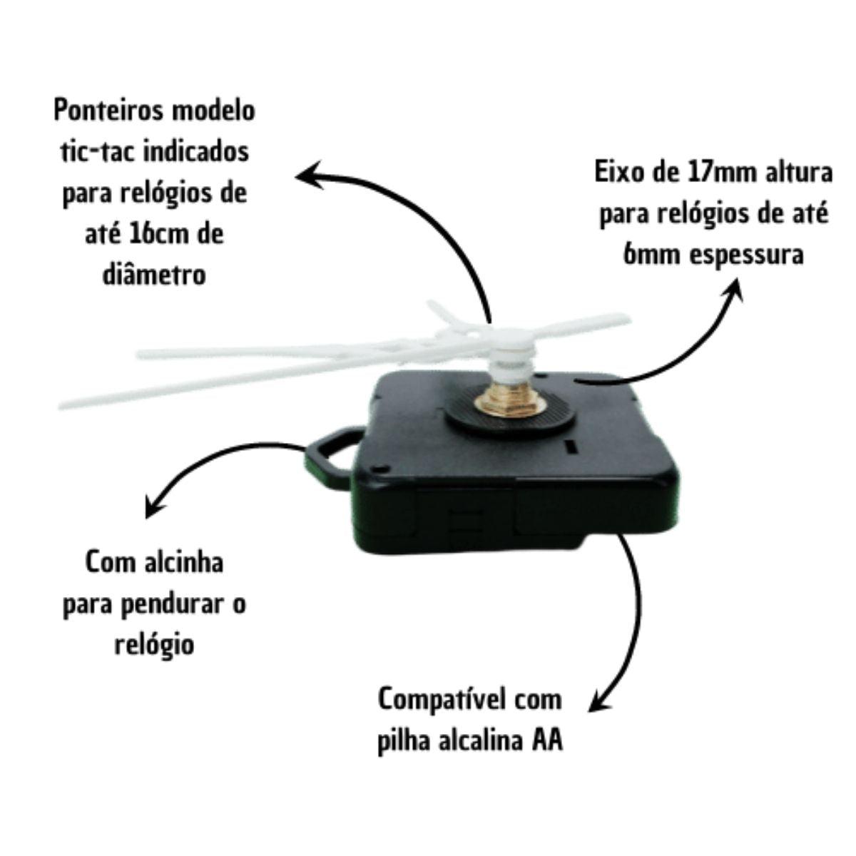 Máquina de Relógio Tic Tac Quartz de Parede 17mm com Ponteiros Colonial 6cm Branco - Palácio da Arte