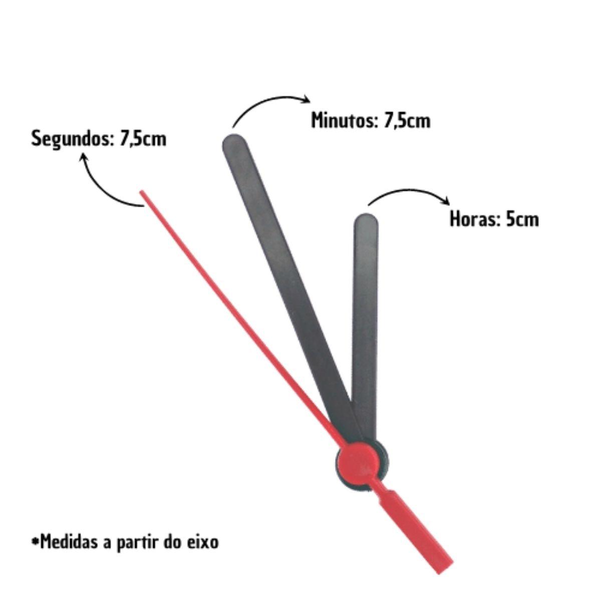 Máquina de Relógio Tic Tac Quartz de Parede 17mm com Ponteiros Palito 7cm Preto - Palácio da Arte