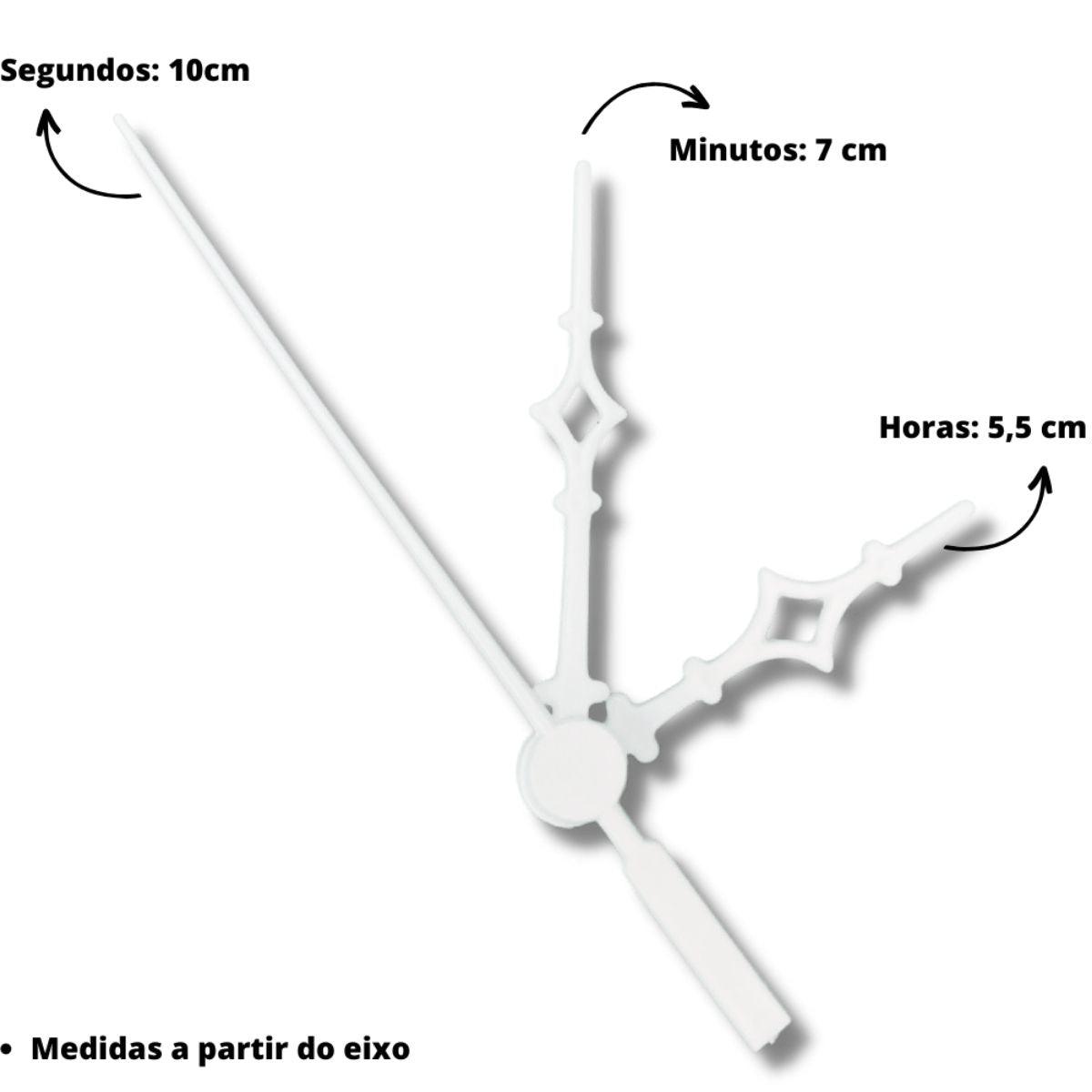 Máquina de Relógio Tic Tac Quartz de Parede 17mm com Ponteiros Universal 7cm Branco - Palácio da Arte