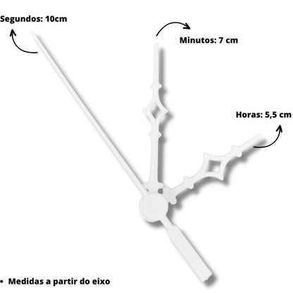 Máquina de Relógio Tic Tac Quartz de Parede 17mm com Ponteiros Universal 7cm Branco - Palácio da Arte