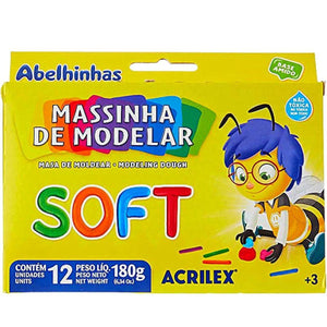 Massinha Acrilex de Modelar Soft 180g com 12 unidades - Palácio da Arte