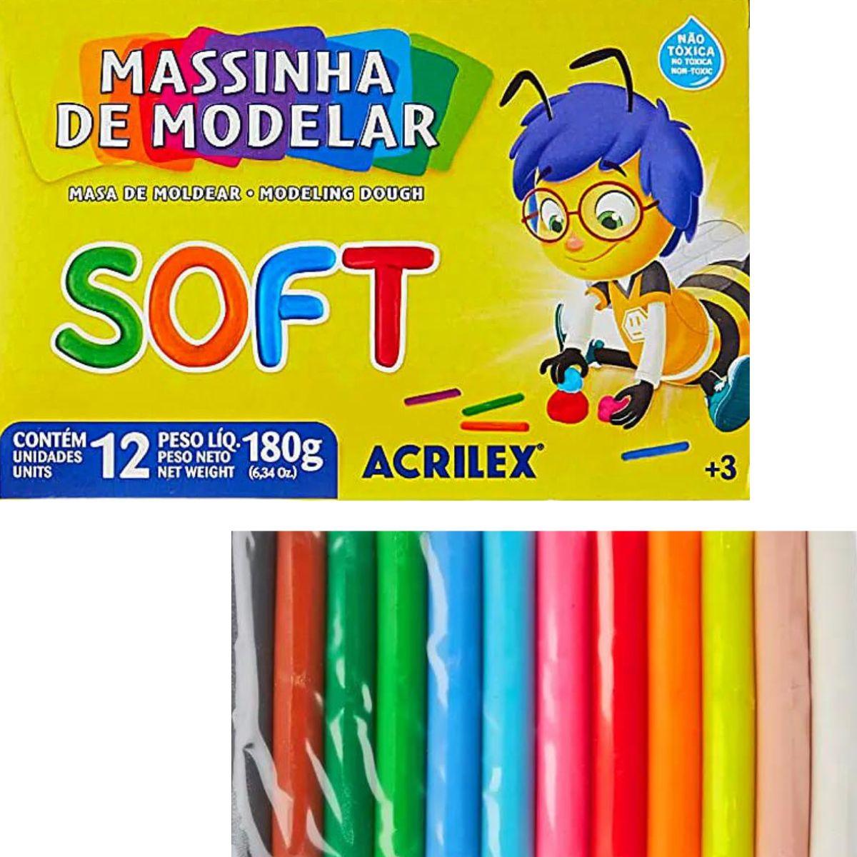 Massinha Acrilex de Modelar Soft 180g com 12 unidades - Palácio da Arte