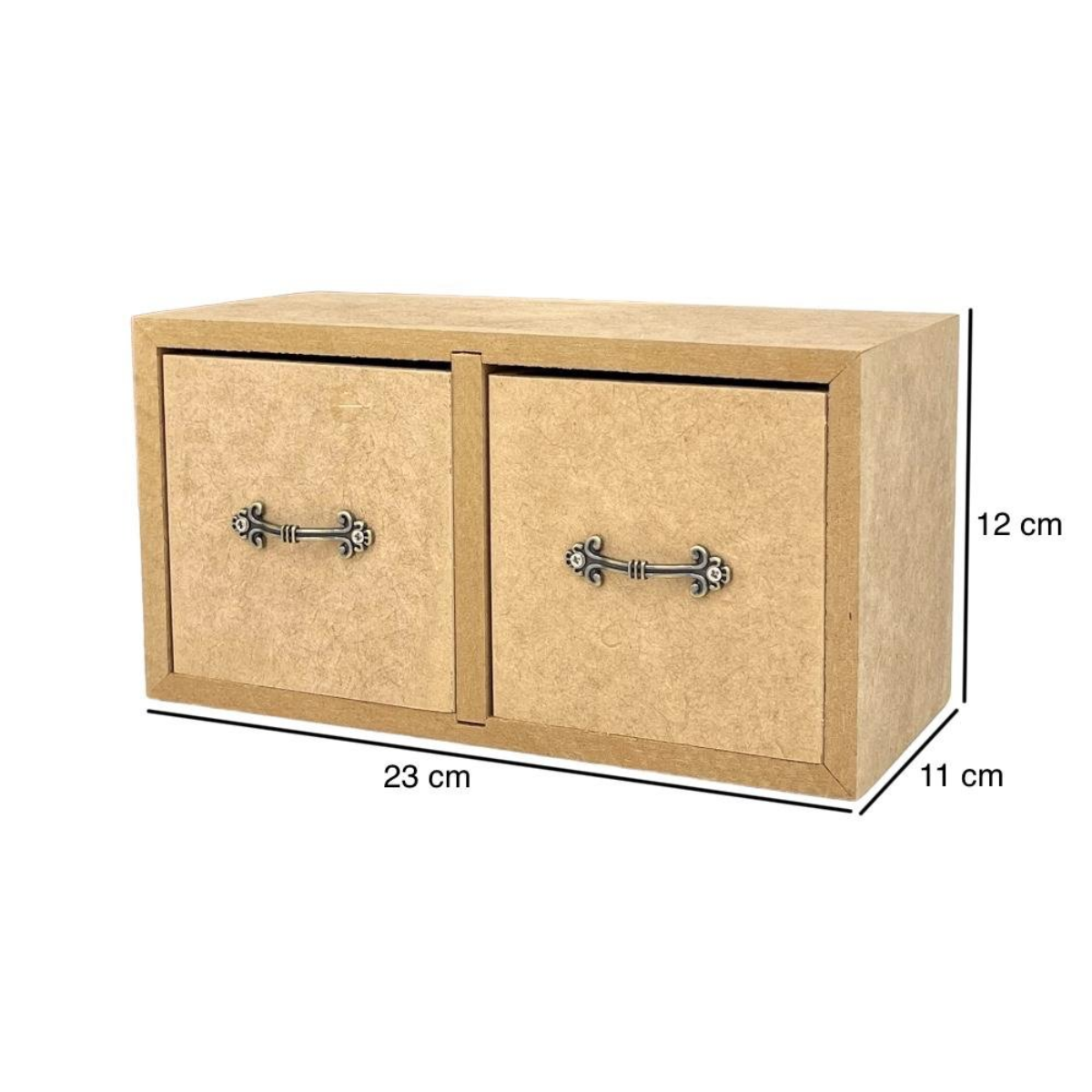 Mini Cômoda em MDF 2 Gavetas Lisa e Puxador 23x10,7x12cm - Palácio da Arte