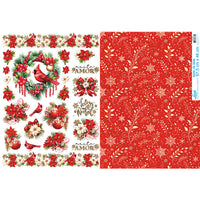 Papel de Seda Litoarte PSLN-009 Natal Vermelho e Arranjo Flores e Pássaros 67,5x46cm - Palácio da Arte