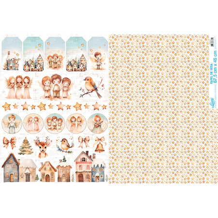 Papel de Seda Litoarte PSLN-011 Natal Estrelas e Anjinhos 67,5x46cm - Palácio da Arte