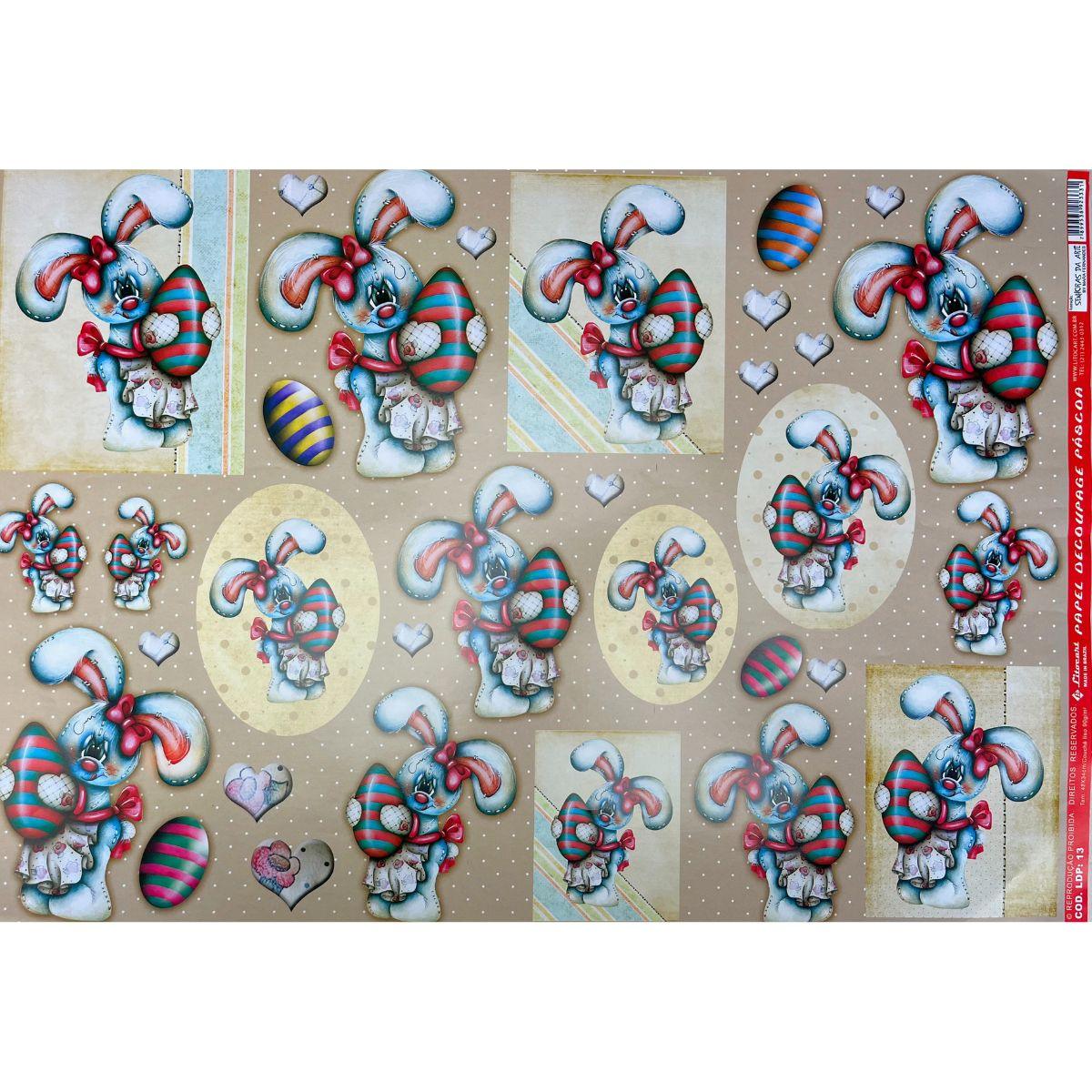 Papel Decoupage 34x48 LDP-013 Páscoa Coelhinho com Ovos Azul - Palácio da Arte