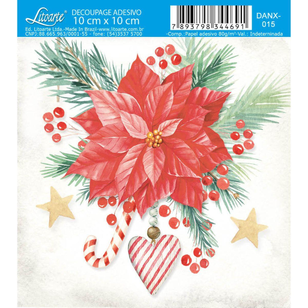Papel Decoupage Adesiva Litoarte DANX-015 Natal Poinsétia 10x10cm - Palácio da Arte