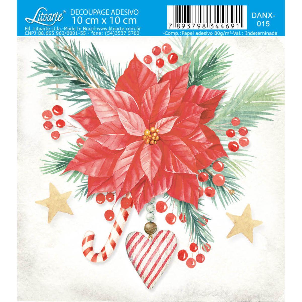 Papel Decoupage Adesiva Litoarte DANX-015 Natal Poinsétia 10x10cm - Palácio da Arte