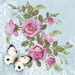 Papel Decoupage Adesiva Litoarte DAX-111 Rosas e Borboleta 10x10cm - Palácio da Arte