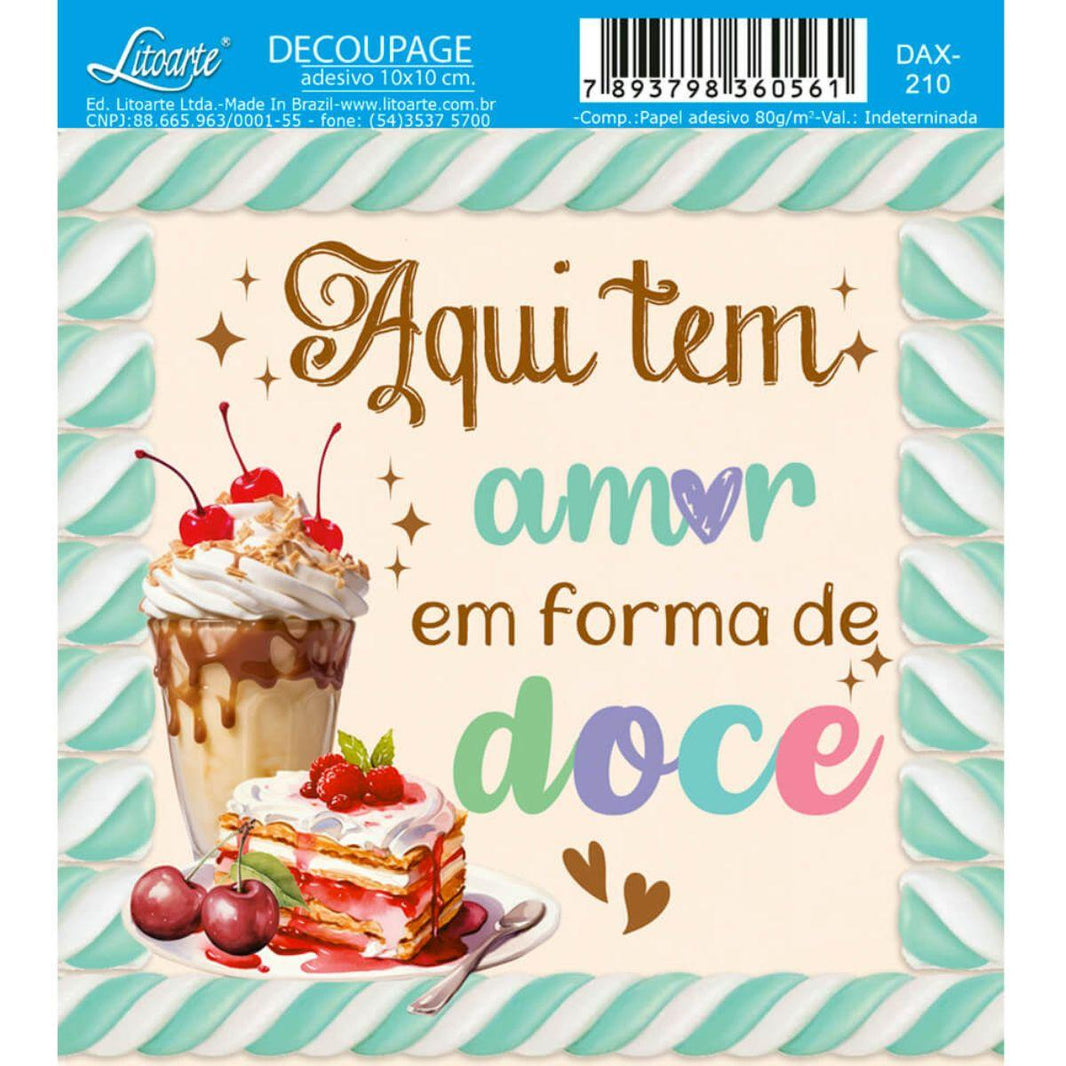 Papel Decoupage Adesiva Litoarte DAX-210 Aqui Tem Amor 10x10 - Palácio da Arte