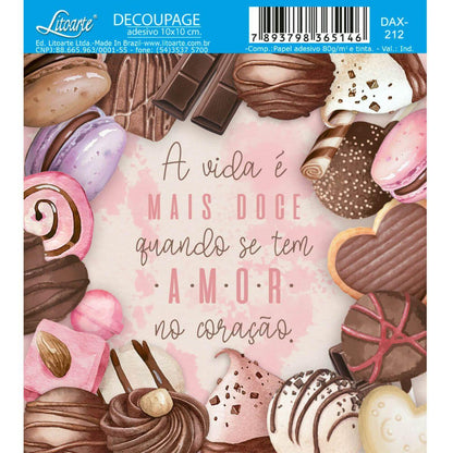 Papel Decoupage Adesiva Litoarte DAX-212 Doce Vida 10x10cm - Palácio da Arte