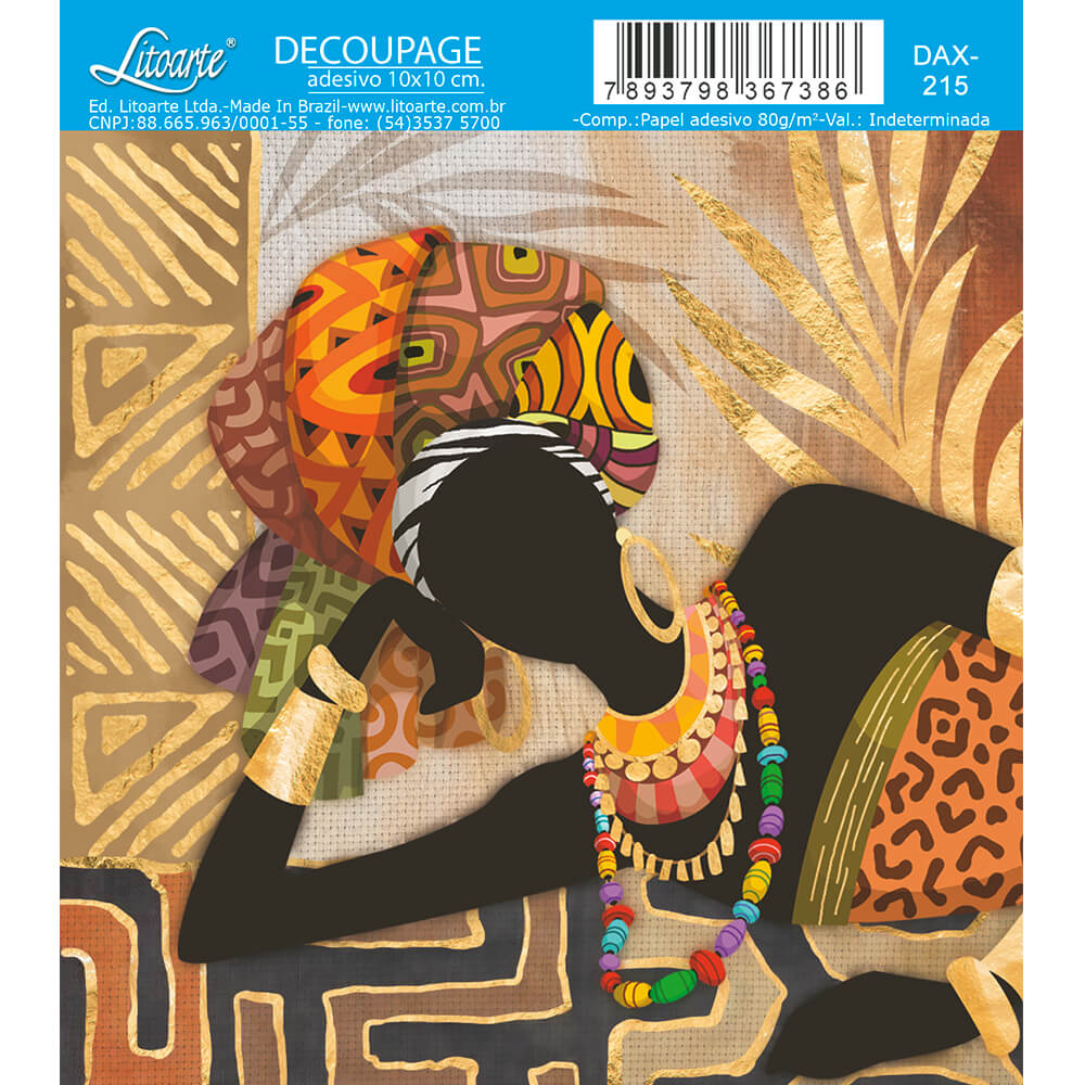 Papel Decoupage Adesiva Litoarte DAX-215 Mulher Africana 10x10cm - Palácio da Arte