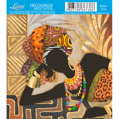 Papel Decoupage Adesiva Litoarte DAX-215 Mulher Africana 10x10cm - Palácio da Arte
