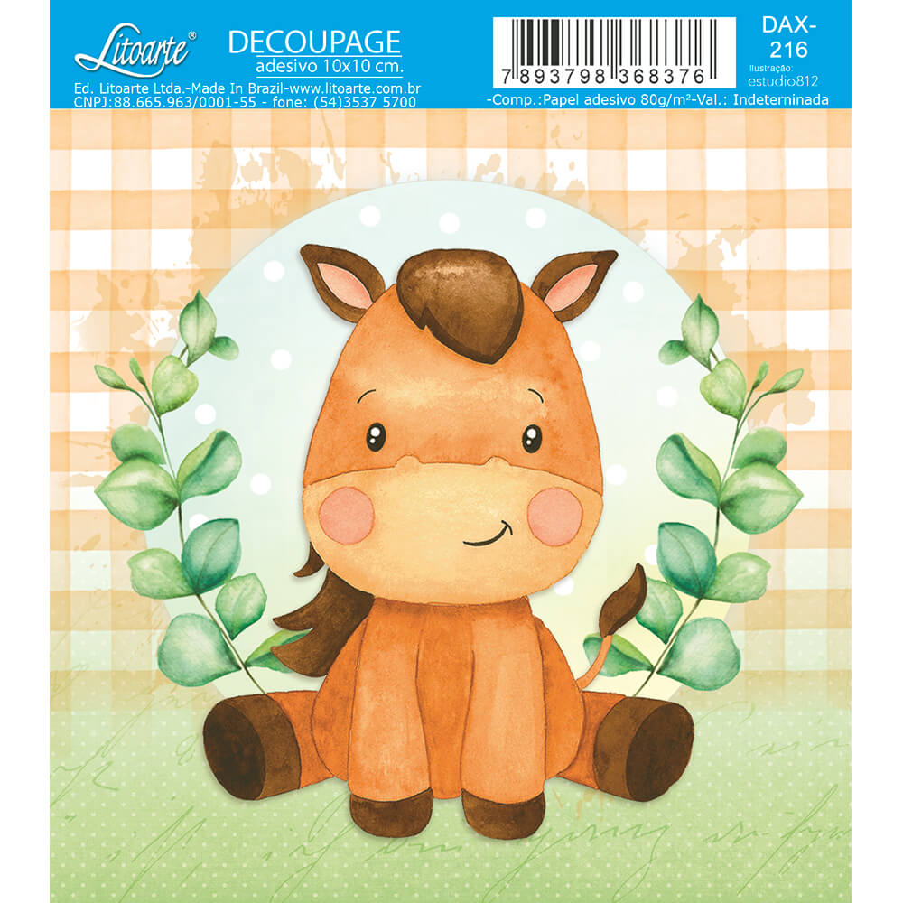 Papel Decoupage Adesiva Litoarte DAX-216 Fazendinha Cavalo 10x10cm - Palácio da Arte