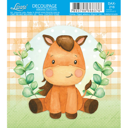 Papel Decoupage Adesiva Litoarte DAX-216 Fazendinha Cavalo 10x10cm - Palácio da Arte