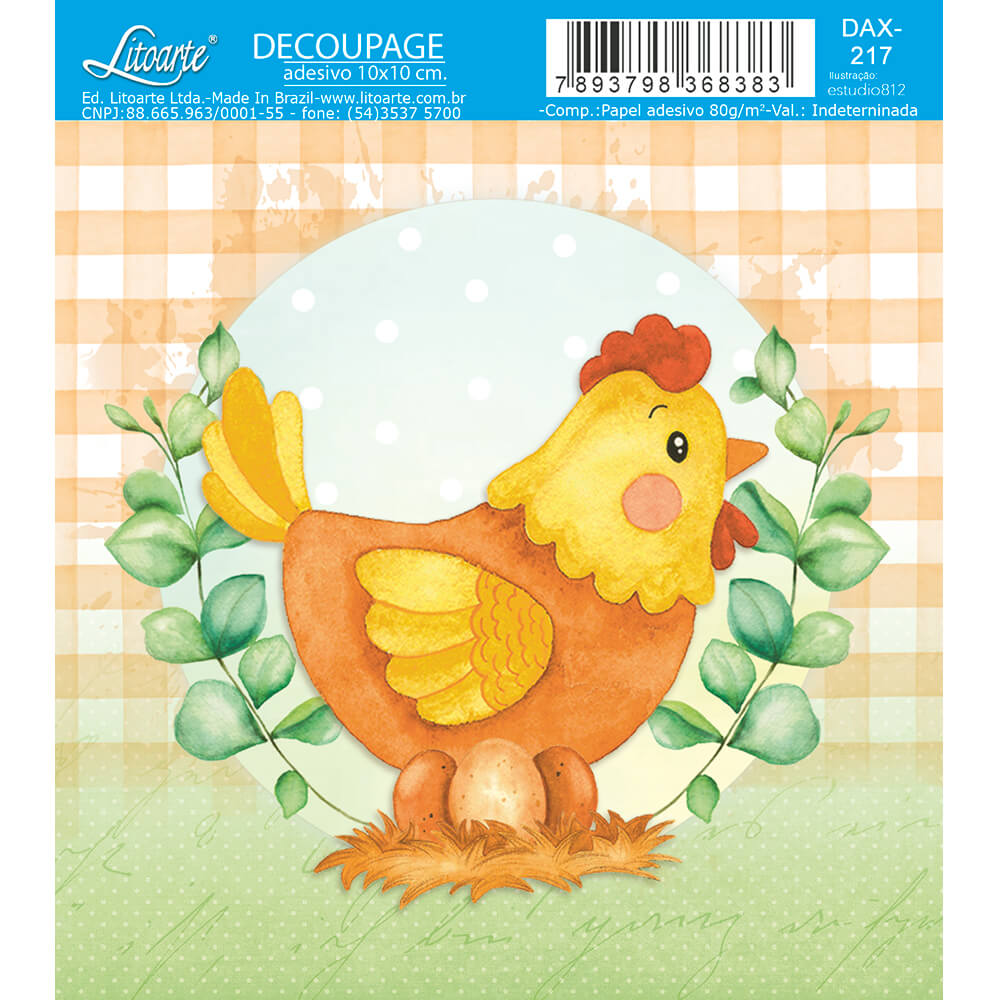 Papel Decoupage Adesiva Litoarte DAX-217 Fazendinha Galinha 10x10cm - Palácio da Arte