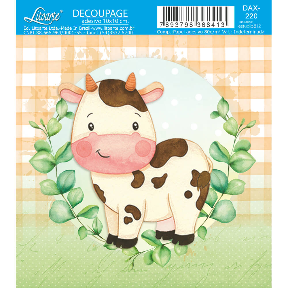 Papel Decoupage Adesiva Litoarte DAX-220 Fazendinha Vaca 10x10cm - Palácio da Arte