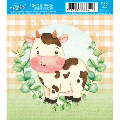 Papel Decoupage Adesiva Litoarte DAX-220 Fazendinha Vaca 10x10cm - Palácio da Arte