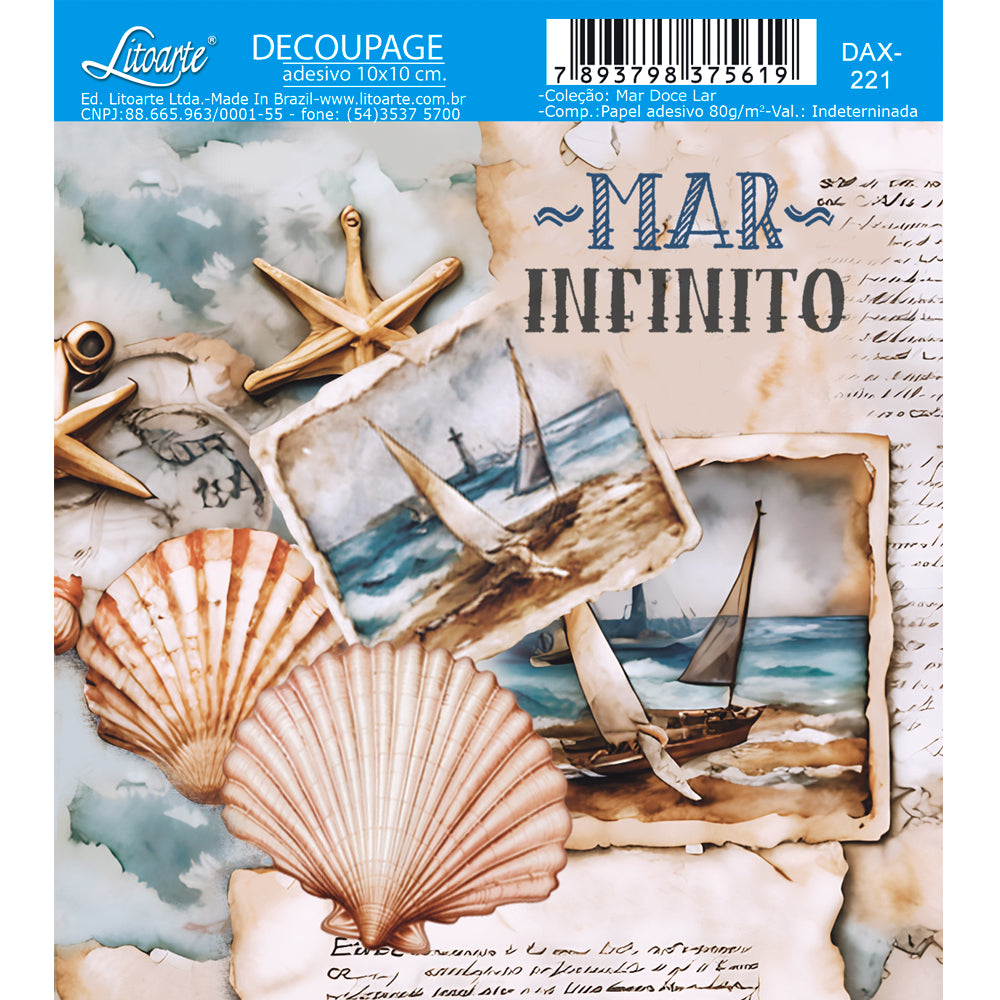 Papel Decoupage Adesiva Litoarte DAX-221 Mar Doce Lar 10x10cm - Palácio da Arte