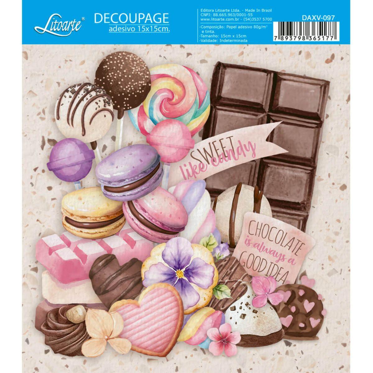 Papel Decoupage Adesiva Litoarte DAXV-097 Sweet Like 15x15cm - Palácio da Arte