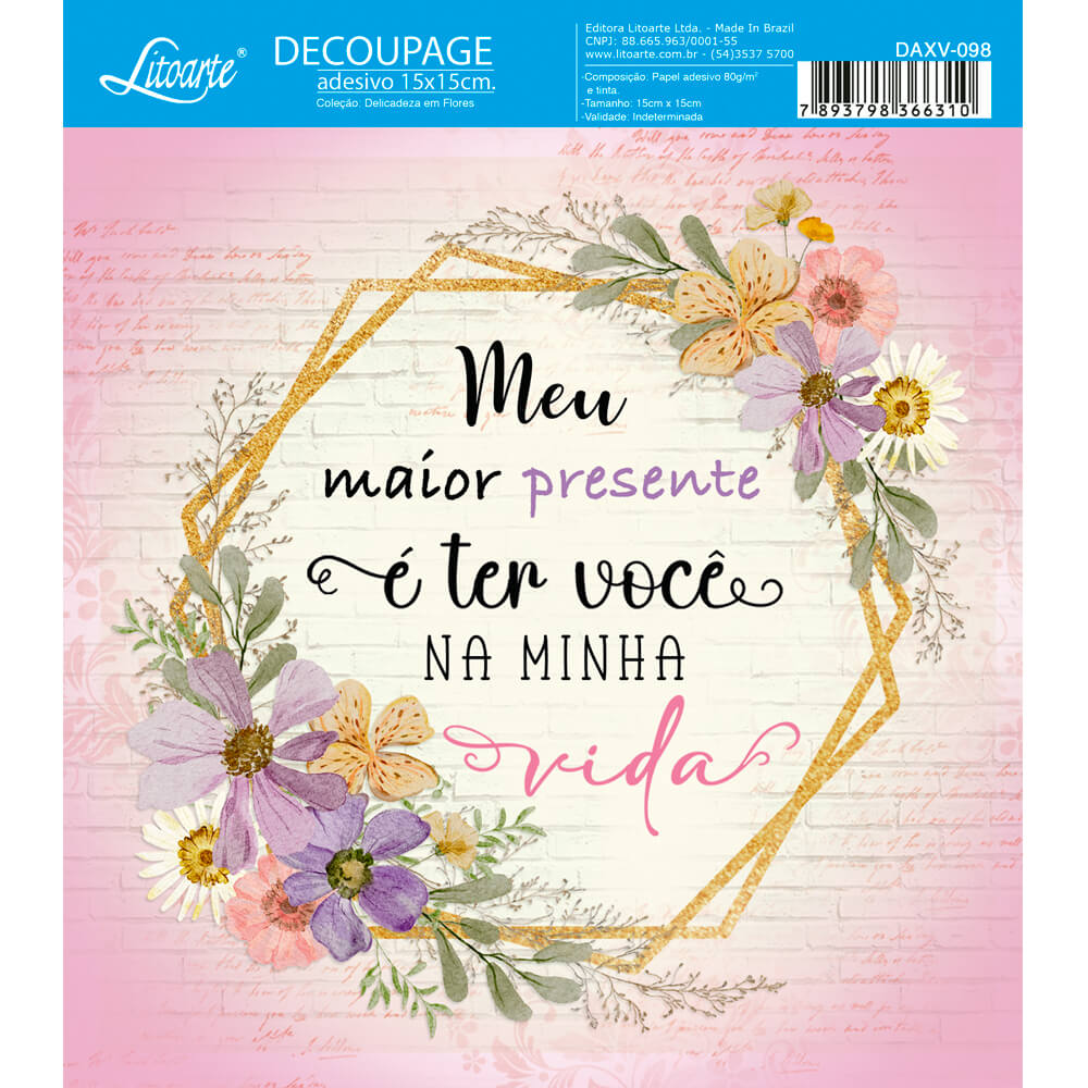 Papel Decoupage Adesiva Litoarte DAXV-098 Meu Maior Presente 15x15cm - Palácio da Arte