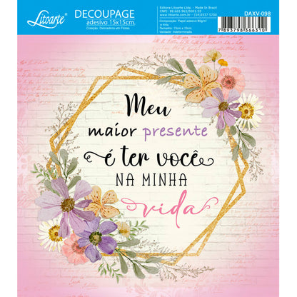 Papel Decoupage Adesiva Litoarte DAXV-098 Meu Maior Presente 15x15cm - Palácio da Arte