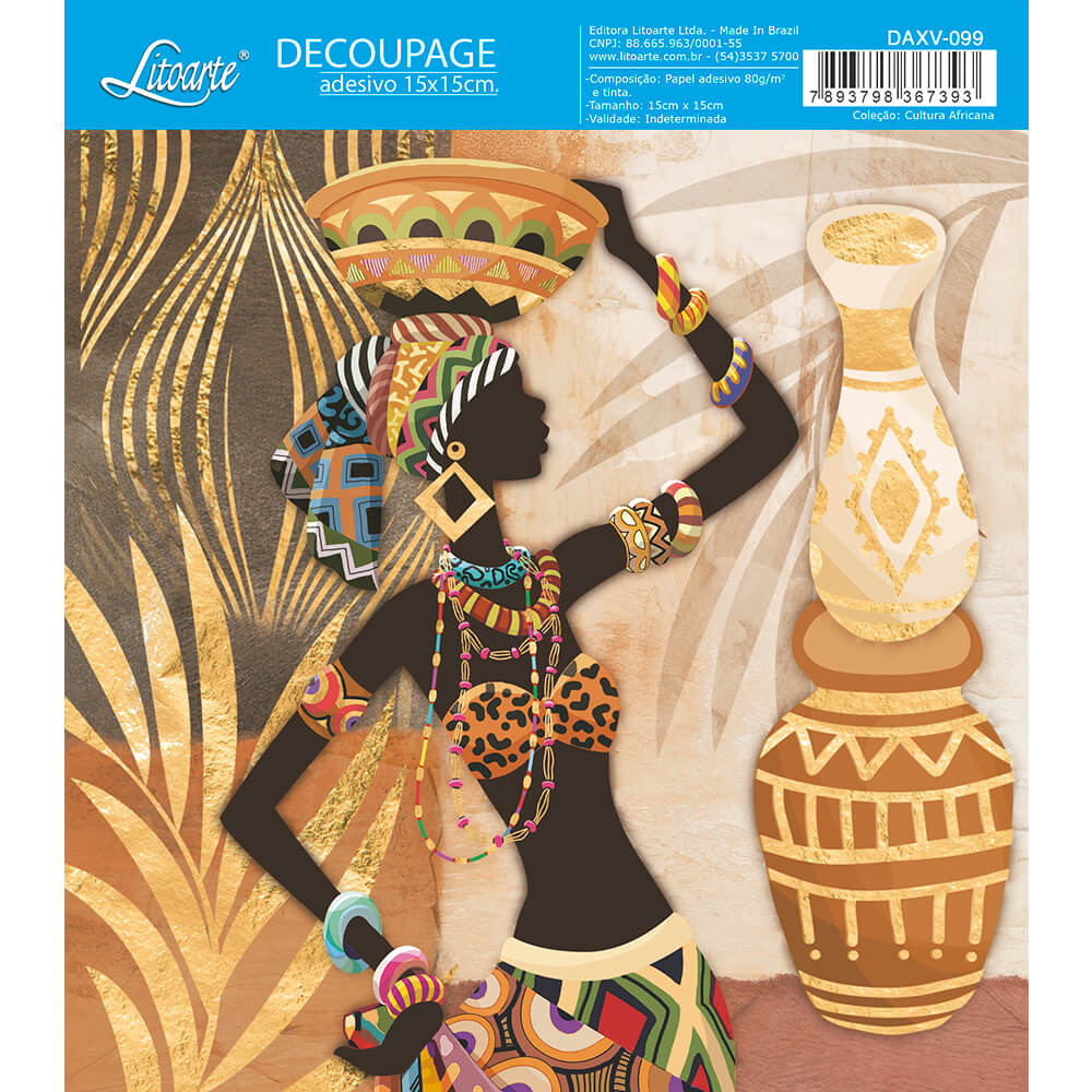 Papel Decoupage Adesiva Litoarte DAXV-099 Mulher Africana 15x15cm - Palácio da Arte