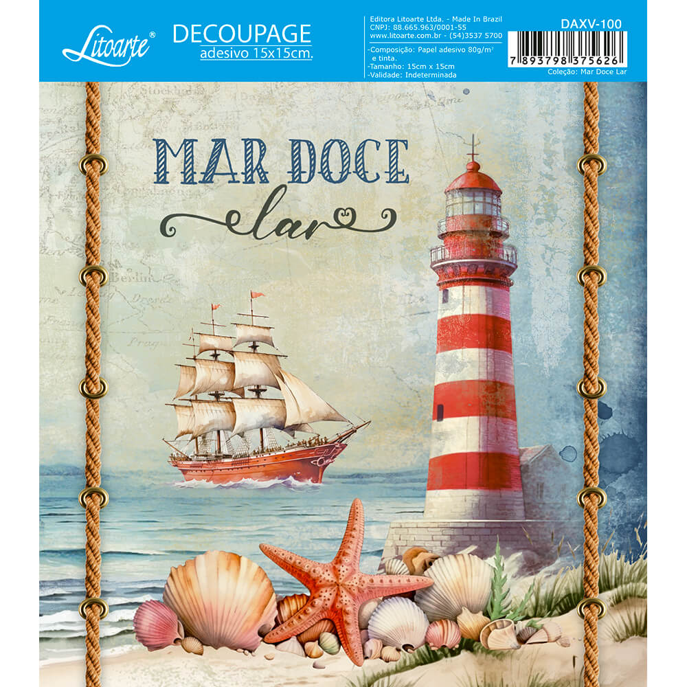 Papel Decoupage Adesiva Litoarte DAXV-100 Mar Doce Lar 15x15cm - Palácio da Arte