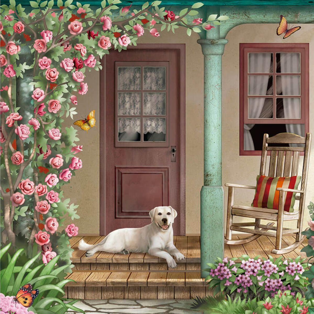 Papel Decoupage Arte Francesa Litoarte AFQ-402 Fachada Varanda com Cachorro 21x21cm - Palácio da Arte