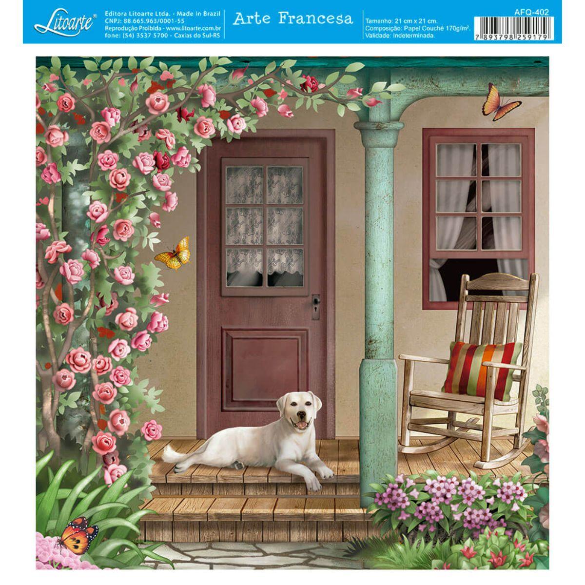 Papel Decoupage Arte Francesa Litoarte AFQ-402 Fachada Varanda com Cachorro 21x21cm - Palácio da Arte