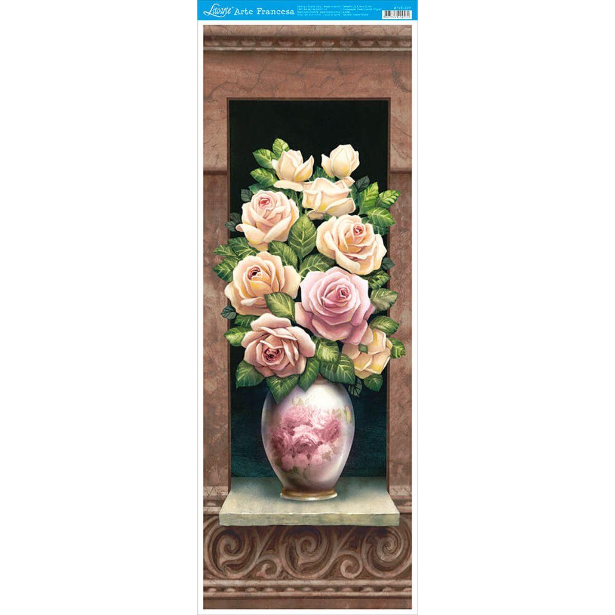 Papel Decoupage Arte Francesa Litoarte AFVE-027 Vaso de Rosas Vertical 22,8x62cm - Palácio da Arte