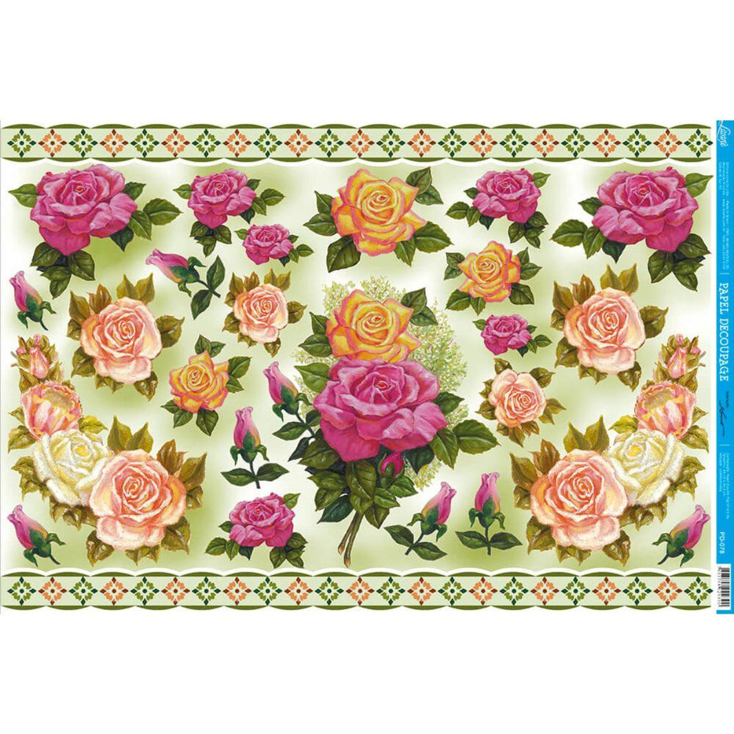 Papel Decoupage Litoarte PD-078 Rosas 49x34,3cm - Palácio da Arte