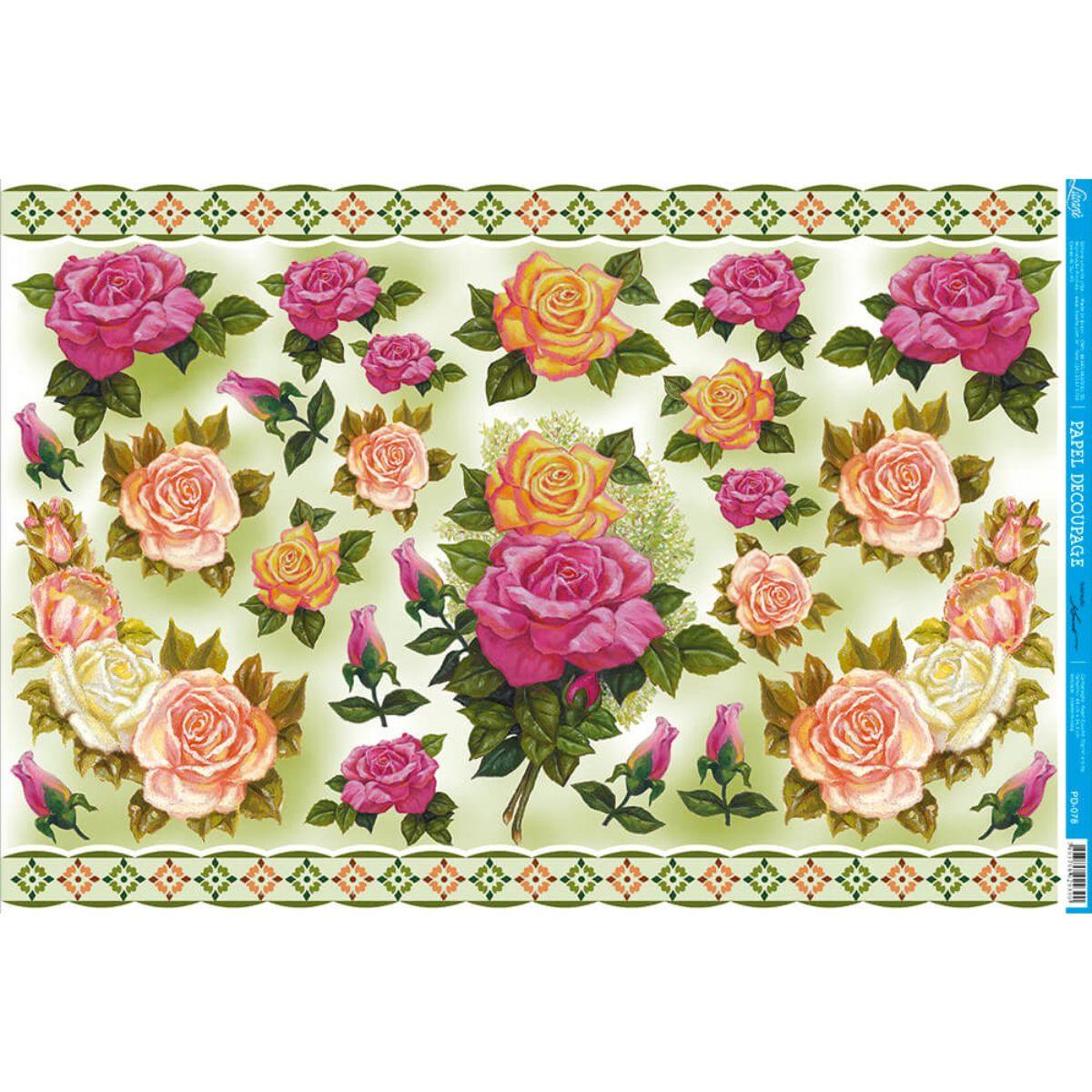 Papel Decoupage Litoarte PD-078 Rosas 49x34,3cm - Palácio da Arte