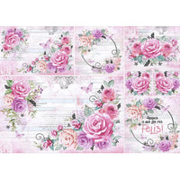 Papel Decoupage Litoarte PD-1008 Rosas Aquarela 49x34,3cm - Palácio da Arte