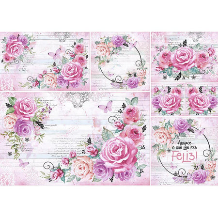 Papel Decoupage Litoarte PD-1008 Rosas Aquarela 49x34,3cm - Palácio da Arte