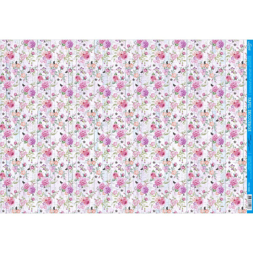Papel Decoupage Litoarte PD-1009 Rosas Aquarela I 49x34,3cm - Palácio da Arte