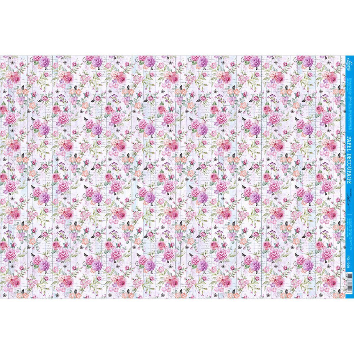 Papel Decoupage Litoarte PD-1009 Rosas Aquarela I 49x34,3cm - Palácio da Arte