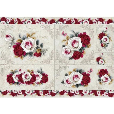 Papel Decoupage Litoarte PD-1018 Rosas Vermelha e Branca 49x34,3cm - Palácio da Arte
