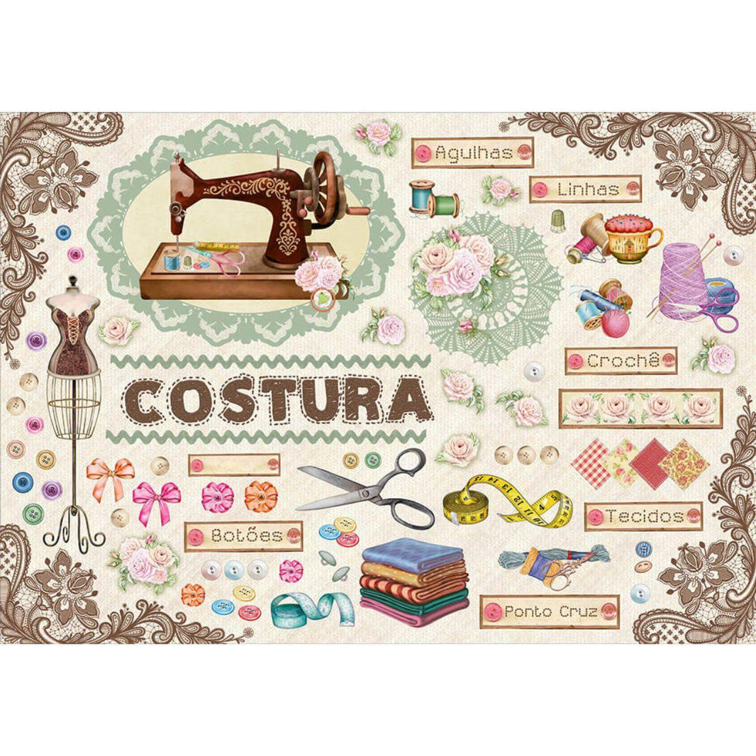 Papel Decoupage Litoarte PD-1031 Costura 49x34,3cm - Palácio da Arte