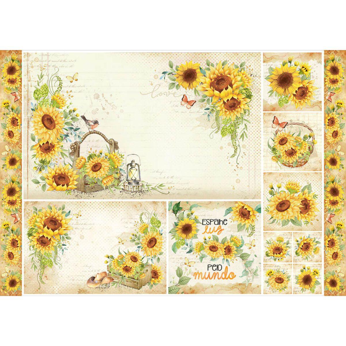 Papel Decoupage Litoarte PD-1033 Girassol Vintage 49x34,3cm - Palácio da Arte