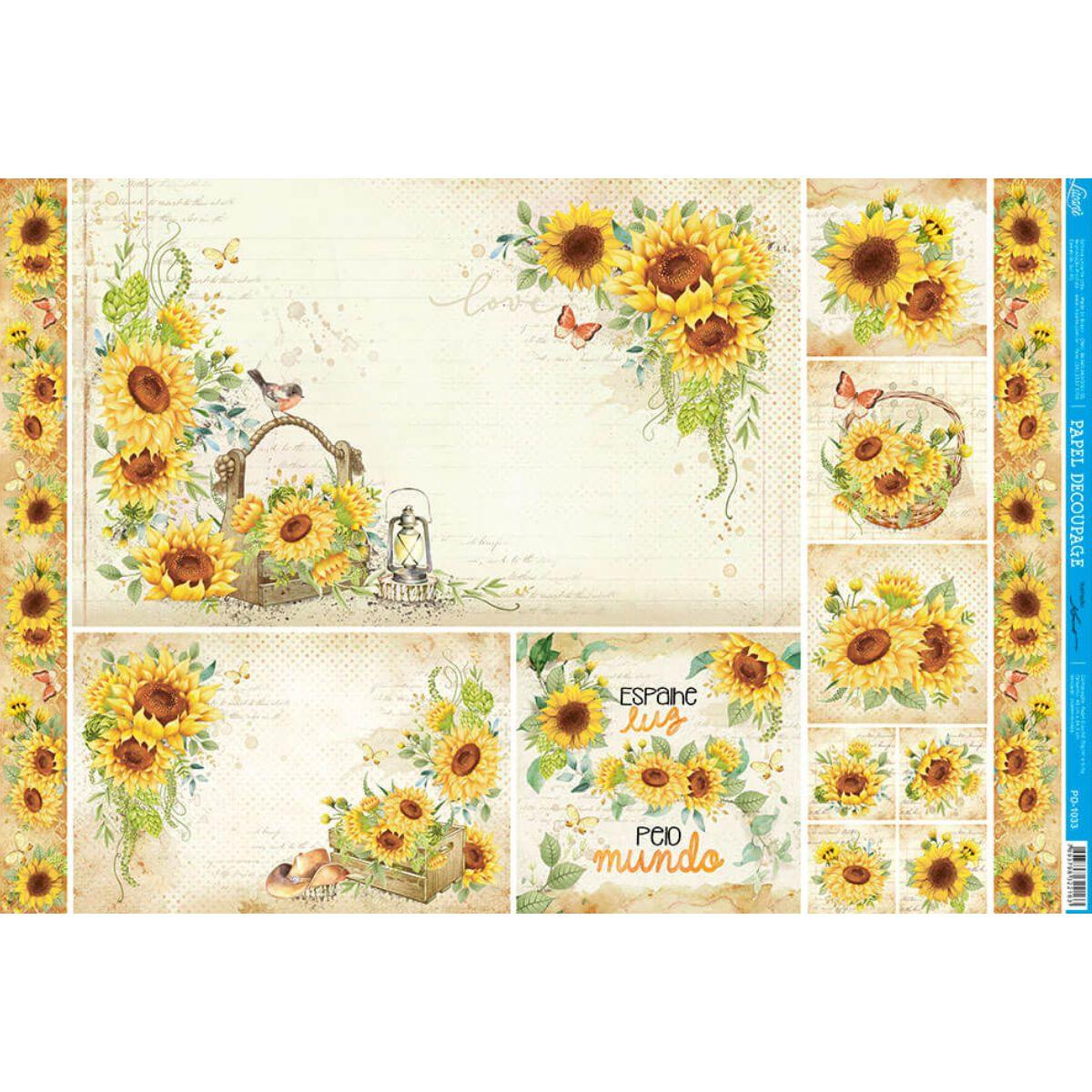 Papel Decoupage Litoarte PD-1033 Girassol Vintage 49x34,3cm - Palácio da Arte