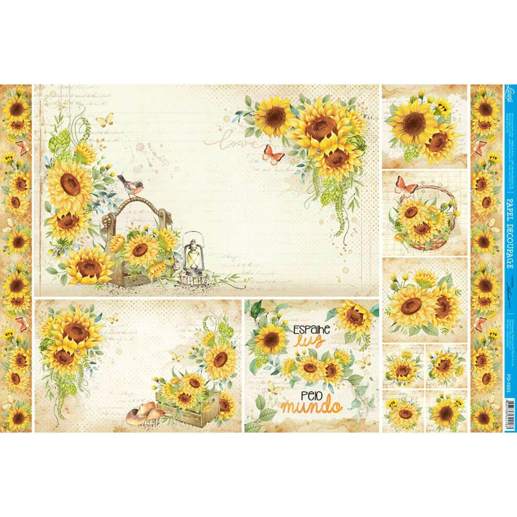Papel Decoupage Litoarte PD-1033 Girassol Vintage 49x34,3cm - Palácio da Arte