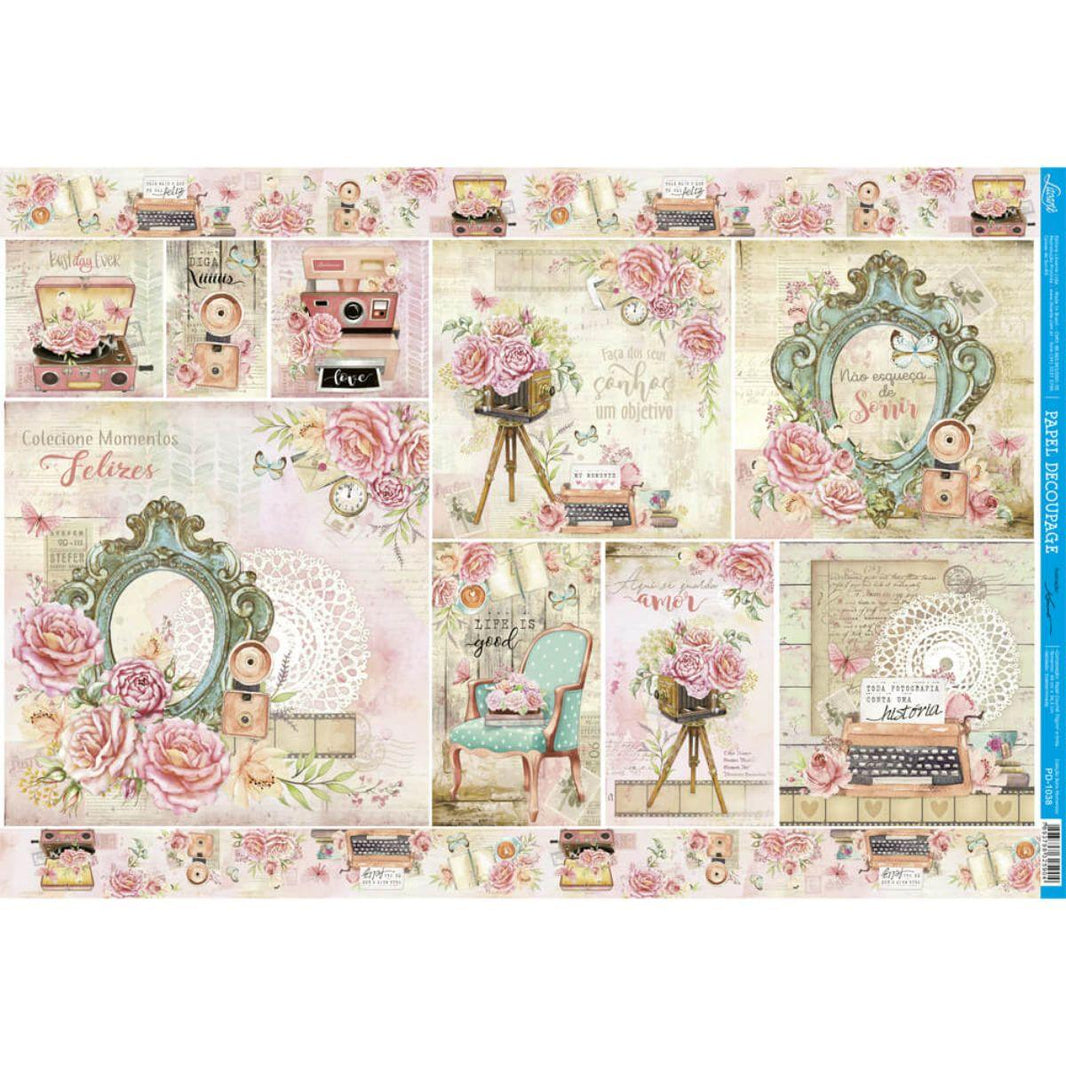 Papel Decoupage Litoarte PD-1038 Bons Momentos 49x34,3cm - Palácio da Arte