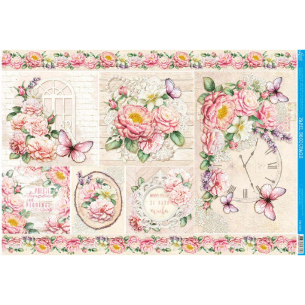 Papel Decoupage Litoarte PD-1040 Flores e Janelas 49x34,3cm - Palácio da Arte