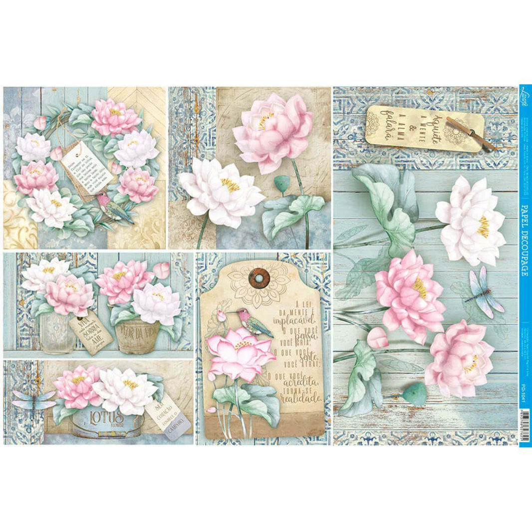 Papel Decoupage Litoarte PD-1041 Flor de Lótus 49x34,3cm - Palácio da Arte