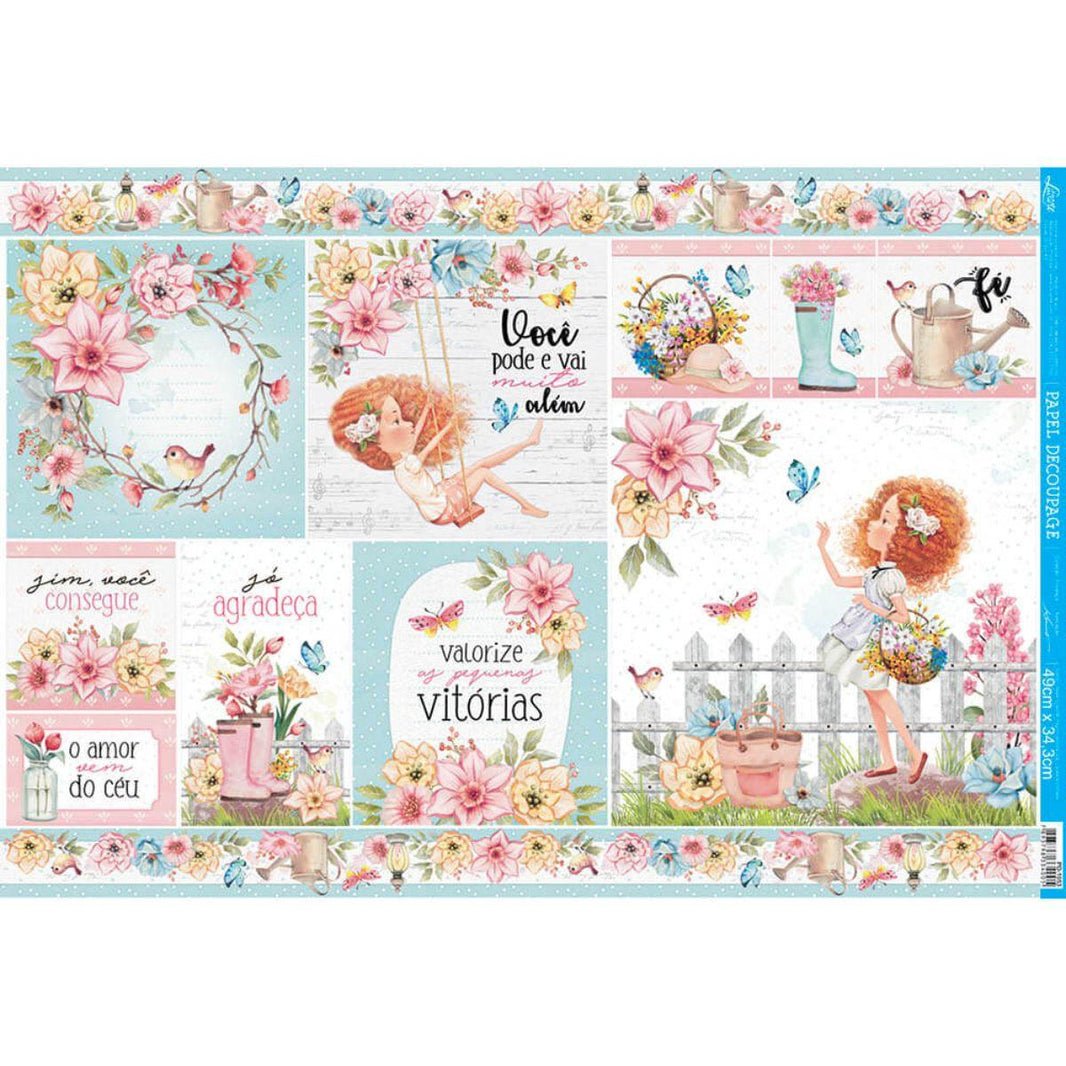 Papel Decoupage Litoarte PD-1053 Floresça Cards 49x34,3cm - Palácio da Arte